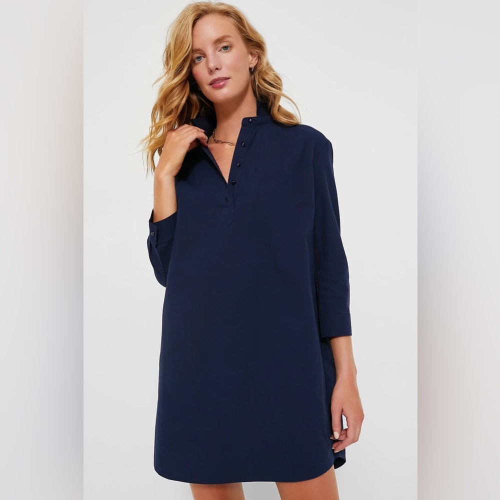 TUCKERNUCK X POMANDER Place 100% cotton French Navy Polly 3/4 length Dress EUC M